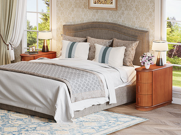 Wood End Table, Narrow Side Table Nightstand with 3-drawer