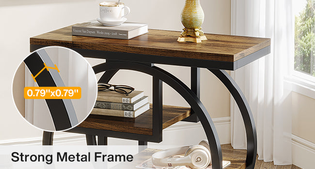 Wood End Table, 4-Tier Side Table with Storage Shelves