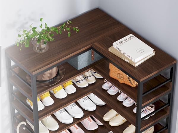 9-Tier Corner Shoe Rack, Freestanding Shoe Storage Shelf