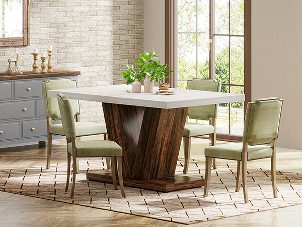 47" Dining Table, Farmhouse Wooden Kitchen Dinner Table with Duty Pedestal