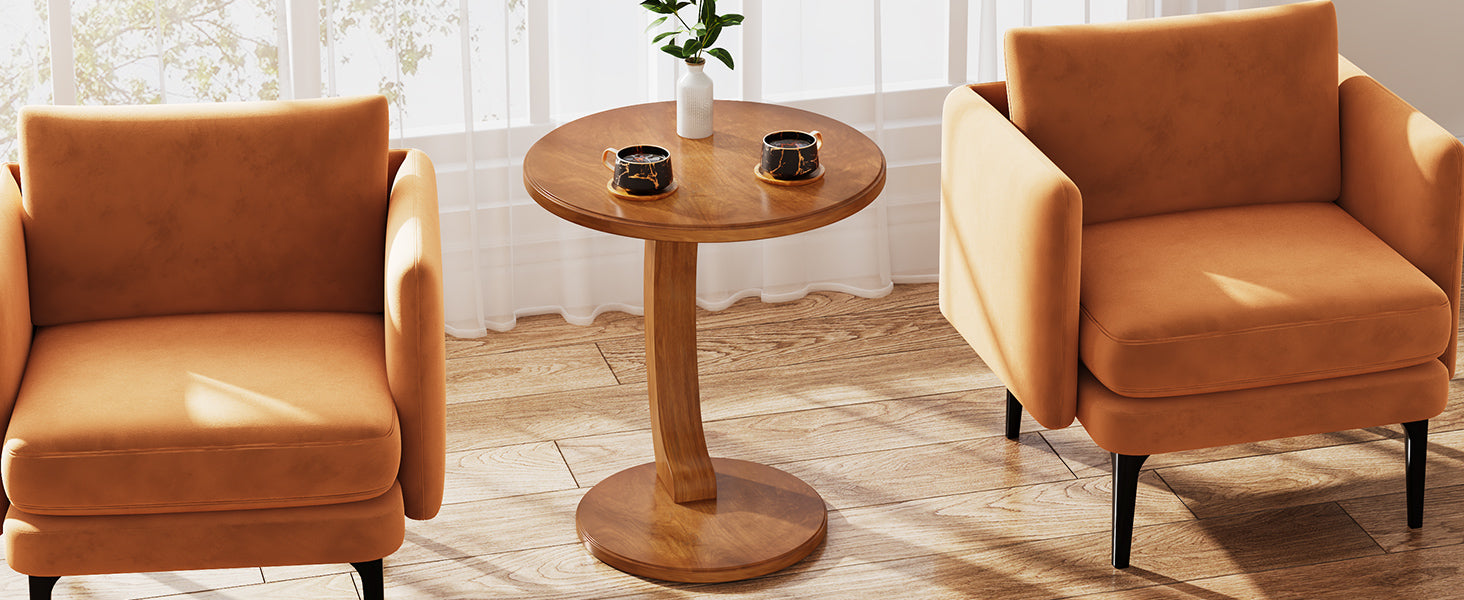C-Shaped End Table, Round Solid Wood Side Table for Living Room
