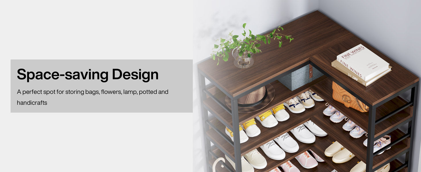 9-Tier Corner Shoe Rack, Freestanding Shoe Storage Shelf