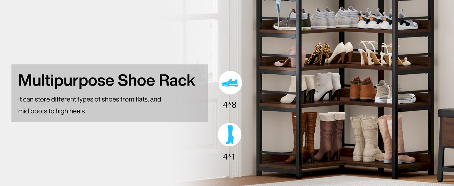 9-Tier Corner Shoe Rack, Freestanding Shoe Storage Shelf
