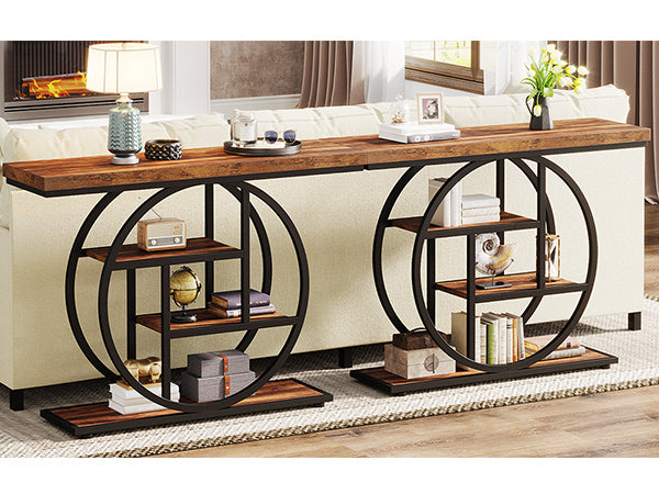 41.3" Console Table, Industrial 4-Tier Sofa Entryway Table with Circle Base