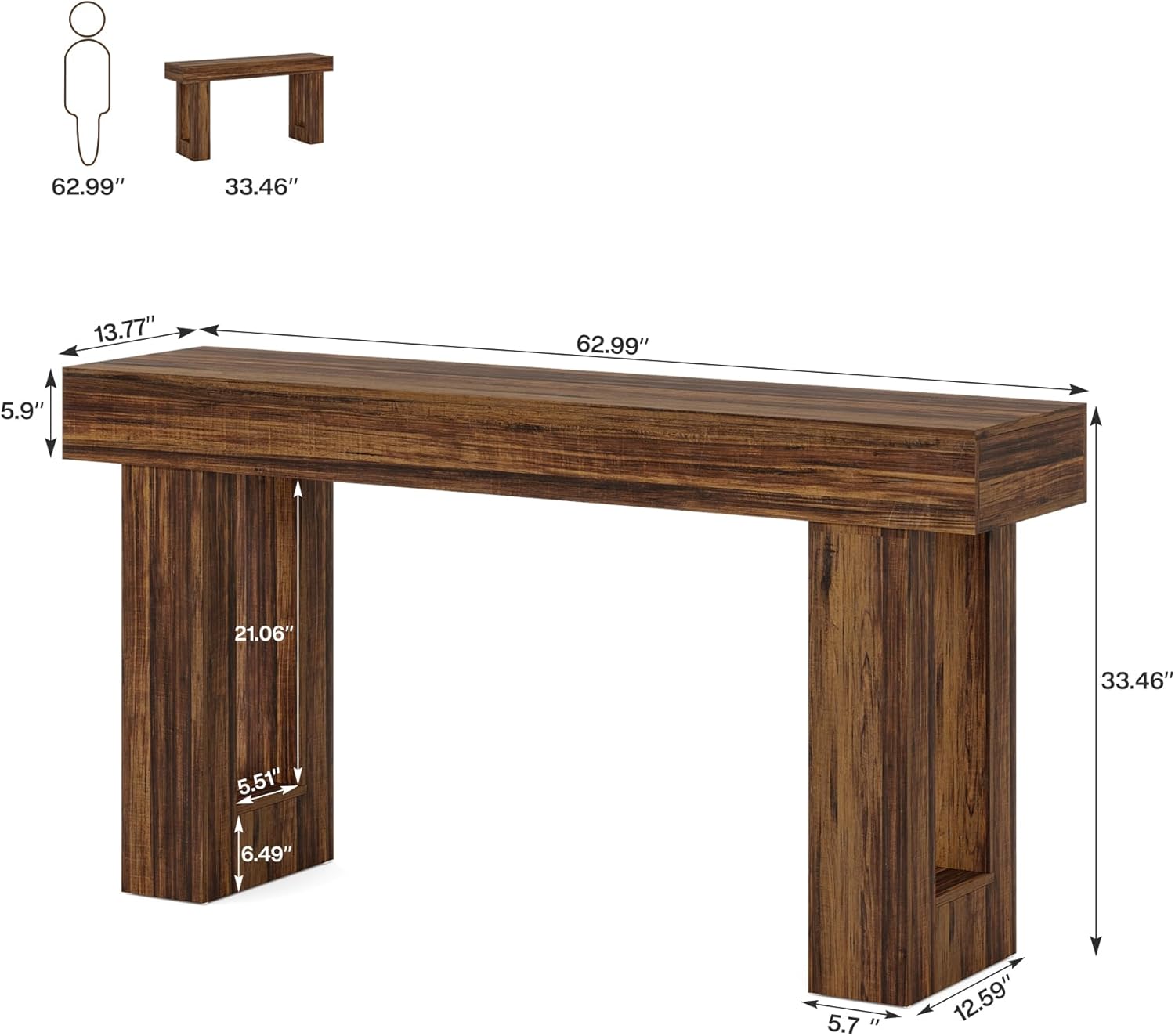 63-Inch Console Table, Farmhouse Wooden Sofa Table Entryway Table