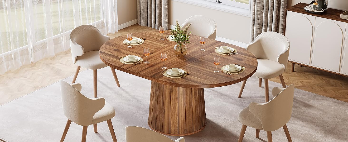 55" Dining Table, Wood Oval Kitchen Dinner Table