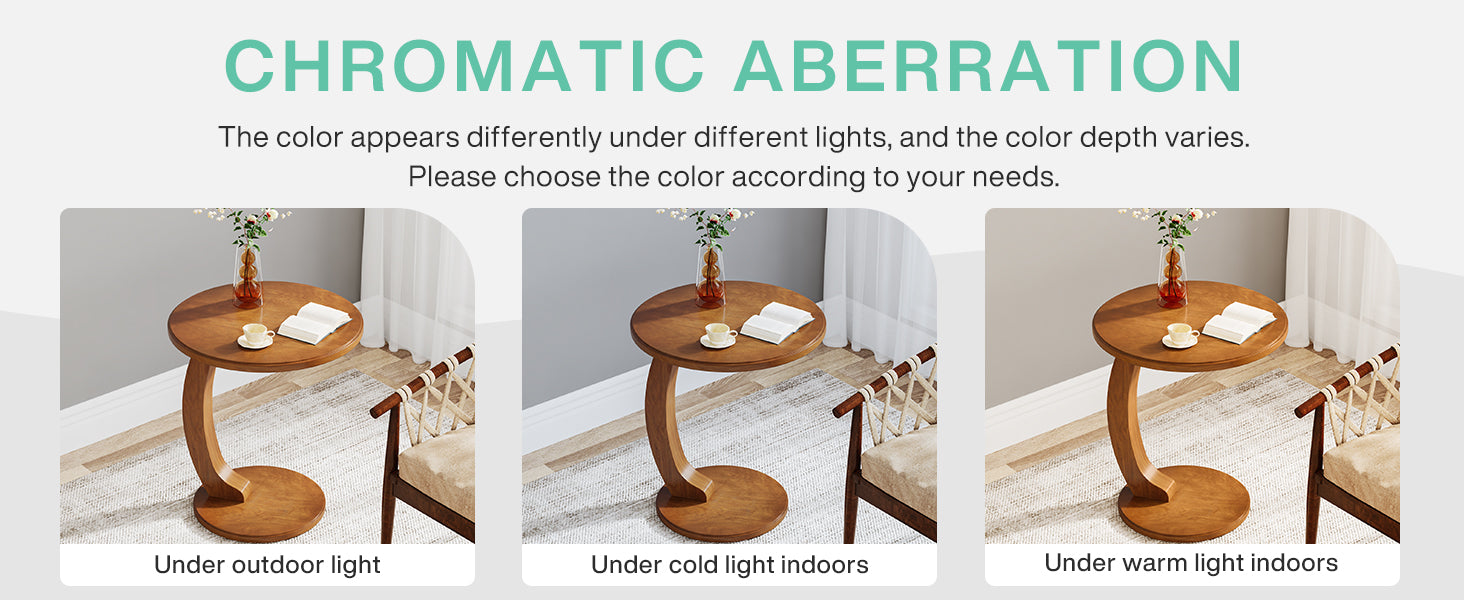 C-Shaped End Table, Round Solid Wood Side Table for Living Room