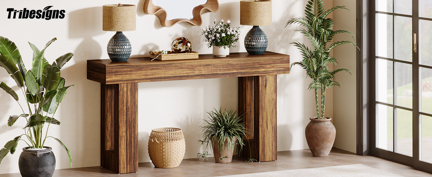 63-Inch Console Table, Farmhouse Wooden Sofa Table Entryway Table