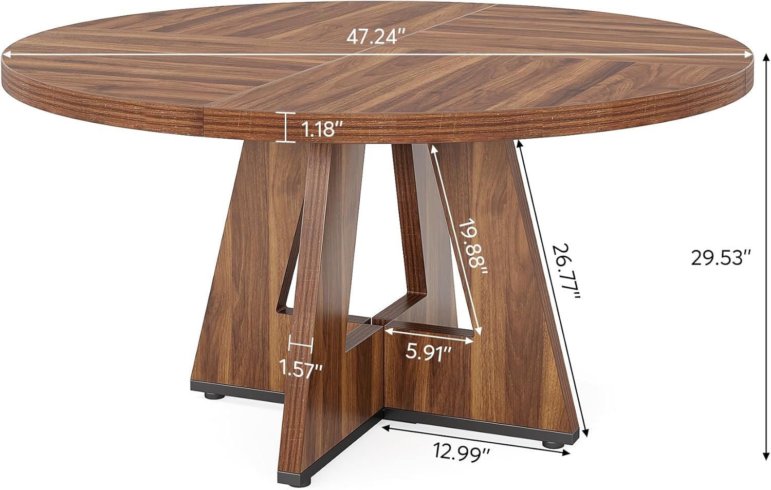 Round Dining Table for 4, 47" Wooden Kitchen Table Farmhouse Dinner Table