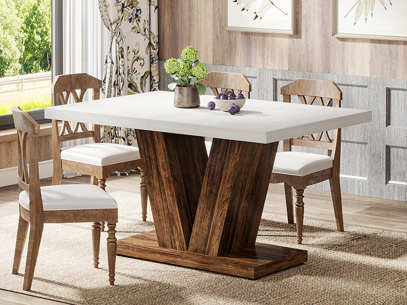 47" Dining Table, Farmhouse Wooden Kitchen Dinner Table with Duty Pedestal