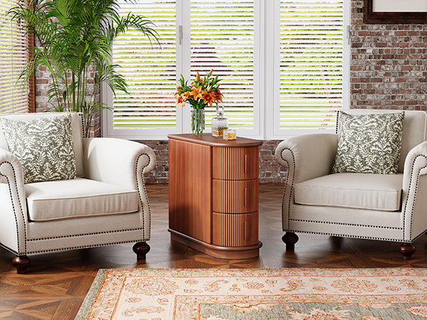 Wood End Table, Narrow Side Table Nightstand with 3-drawer